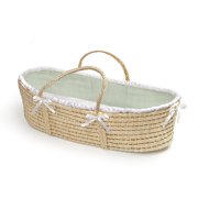 Badger Basket Natural Baby Moses Basket with Sage Waffle Bedding
