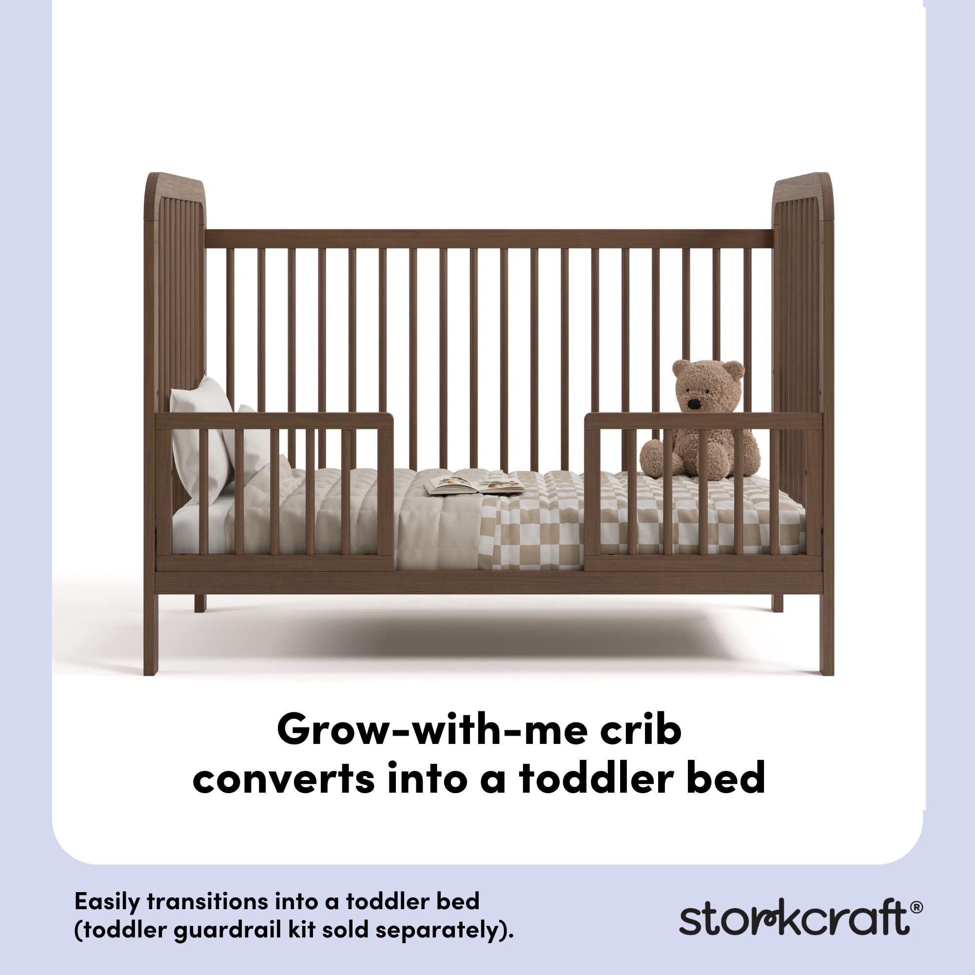 Storkcraft Pasadena 3-in-1 Convertible Baby Crib – GREENGUARD Gold Certified, 100% Solid Wood, Fits Standard Crib Mattress, Converts to Toddler Bed and Daybed, 4 Mattress Heights , Hazelnut