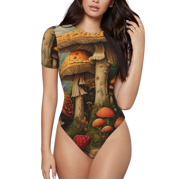 Balery Vintage Cloud Mushroom Body de cuello redondo de manga corta para mujer Tops de manga corta Tops básicos-XX-Large