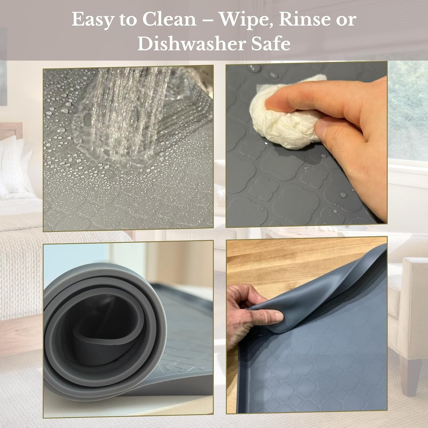Washer and Dryer Covers for the Top - 27''x 27'' Silicone Protector Mat for Washing Machine Countertop - Non-slip Rubber Waterproof Dustproof Ideal for Laundry Kitchen - Gray 2 Pack