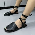 thumbnail image 2 of CAICJ98 Women Shoes Women's Flat Sandals Elastic Strappy Sandals, Jussy Simple Casual Open Toe Flat Sandals Summer Beach Sandals for Women,Black, 2 of 5