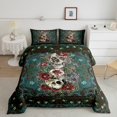thumbnail image 2 of Erosebridal Floral Skull Bedding King Comforter Set,Boho Flower Bedding Sets King with Comforter,Breathable Reversible Comforter Sets King Size,Gothic Room Decorative,3pcs, 2 of 8