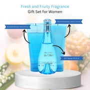 Cool Water by Davidoff for Women 3 Pc Gift Set - 3.4oz EDT Spray, 2.5oz Gentle Shower Breeze, 2.5oz Moisturizing Body Lotion