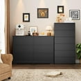 thumbnail image 3 of Black Minimalist 6 Drawer Dresser, Wide Storage Chest of Drawers with Deep Drawers, Modern Cabinet for Bedroom Living Room, 3 of 6