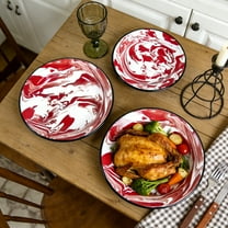 Set of 3 Enamel Dinner Plates, Enamelware Dinner Serving Platter Trays,Retro Shallow Bowls for Pasta, Salad, Camping, Outdoor, Picnic, BBQ