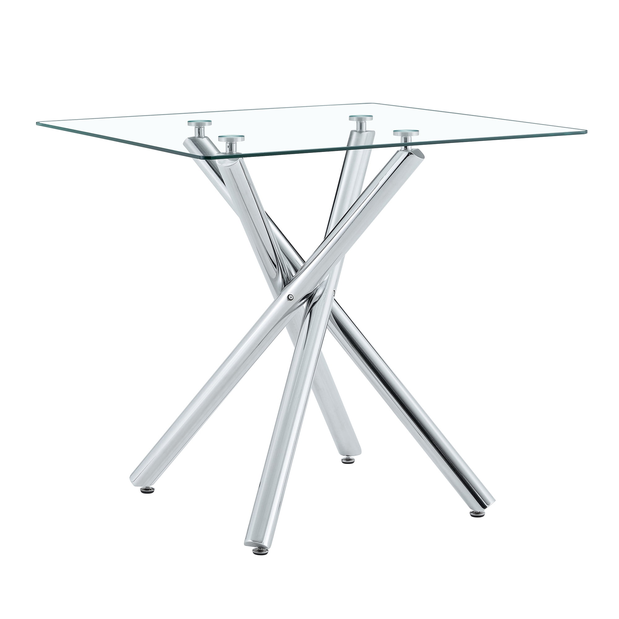Alvantor 37.8" Round Tempered Glass Bar Table with Silver Metal Cross Legs