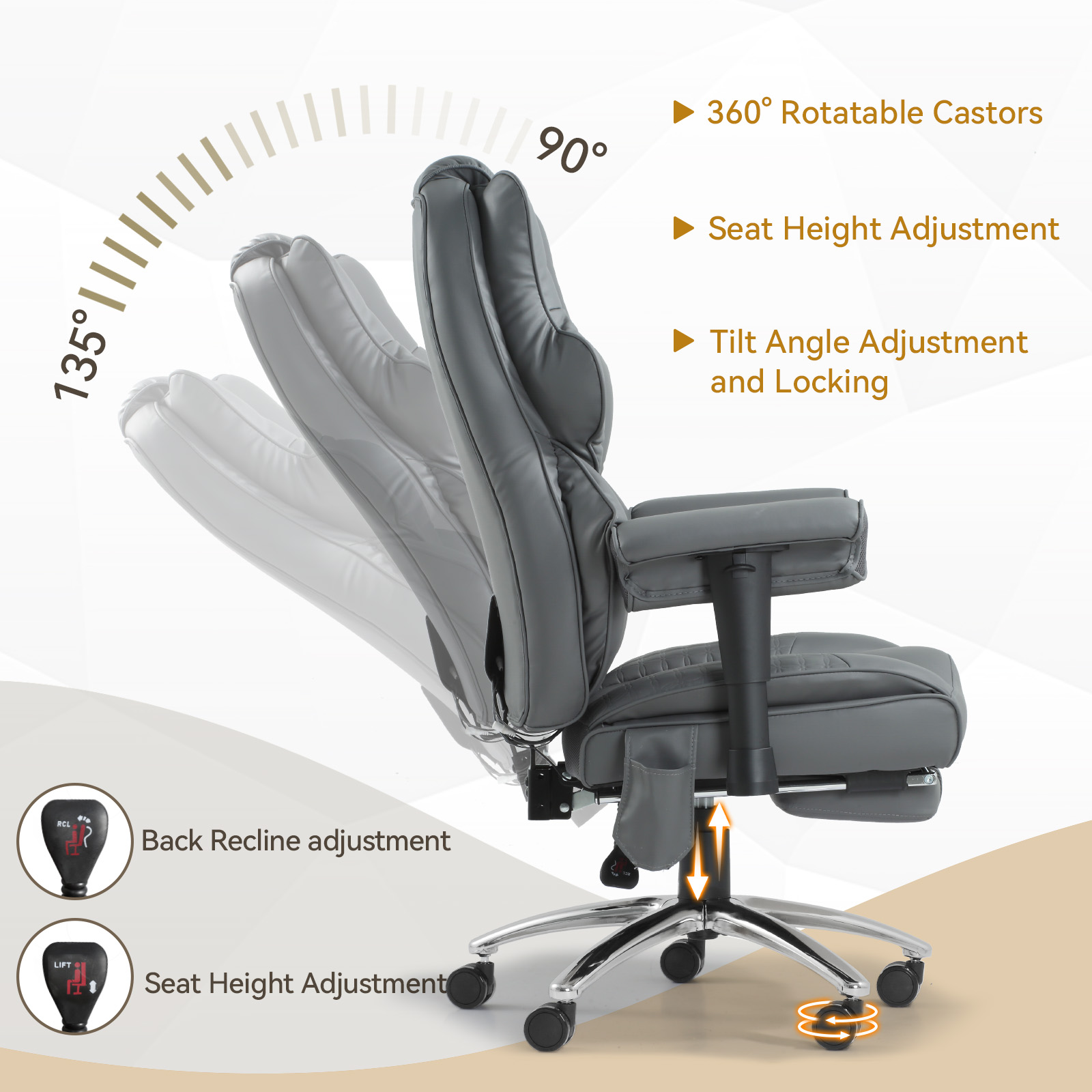 Executive Office Chair With Footrest-6 Point Massage & heated , High Back PU Leather & ergonomic Lumbar Support