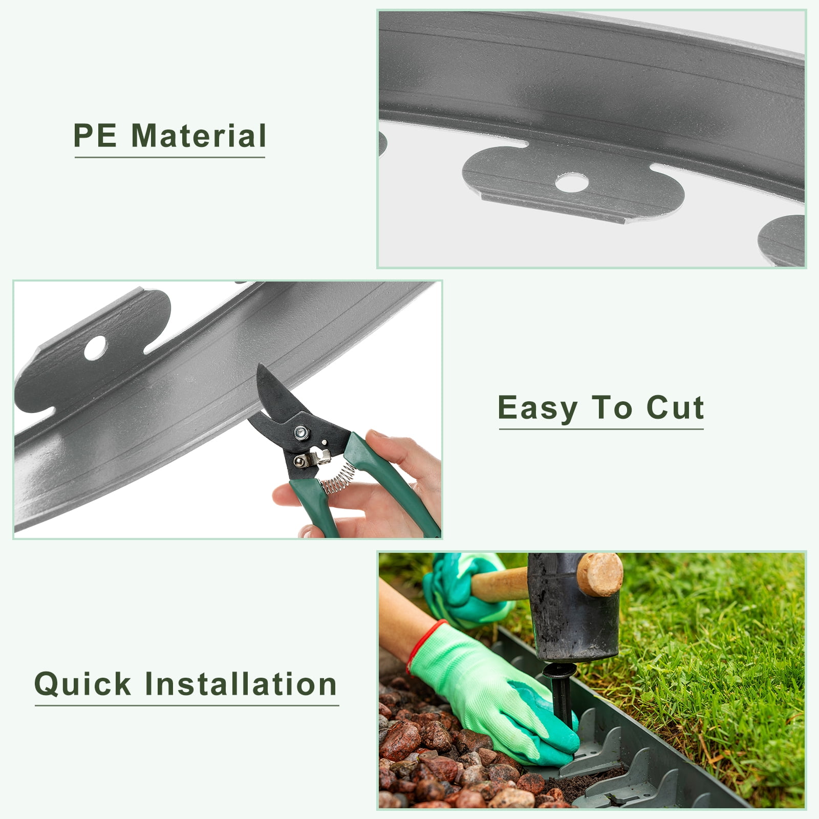 Uxcell Landscape Edging, 1Pcs 100FT x 2" Garden Edging Kit with 93 Stakes for Garden Lawn Flower Bed (Grey)