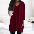 thumbnail image 2 of Women'S Tops, 3/4 Sleeve Casual Tshirt V Neck Loose Fit Tops With Pockets Trendy For Women 2025 Business Casual Tops Gym Crop Tops Blouses Dressy Casual Low Tops Shirt (XXL, Wine) ZMTing, 2 of 4