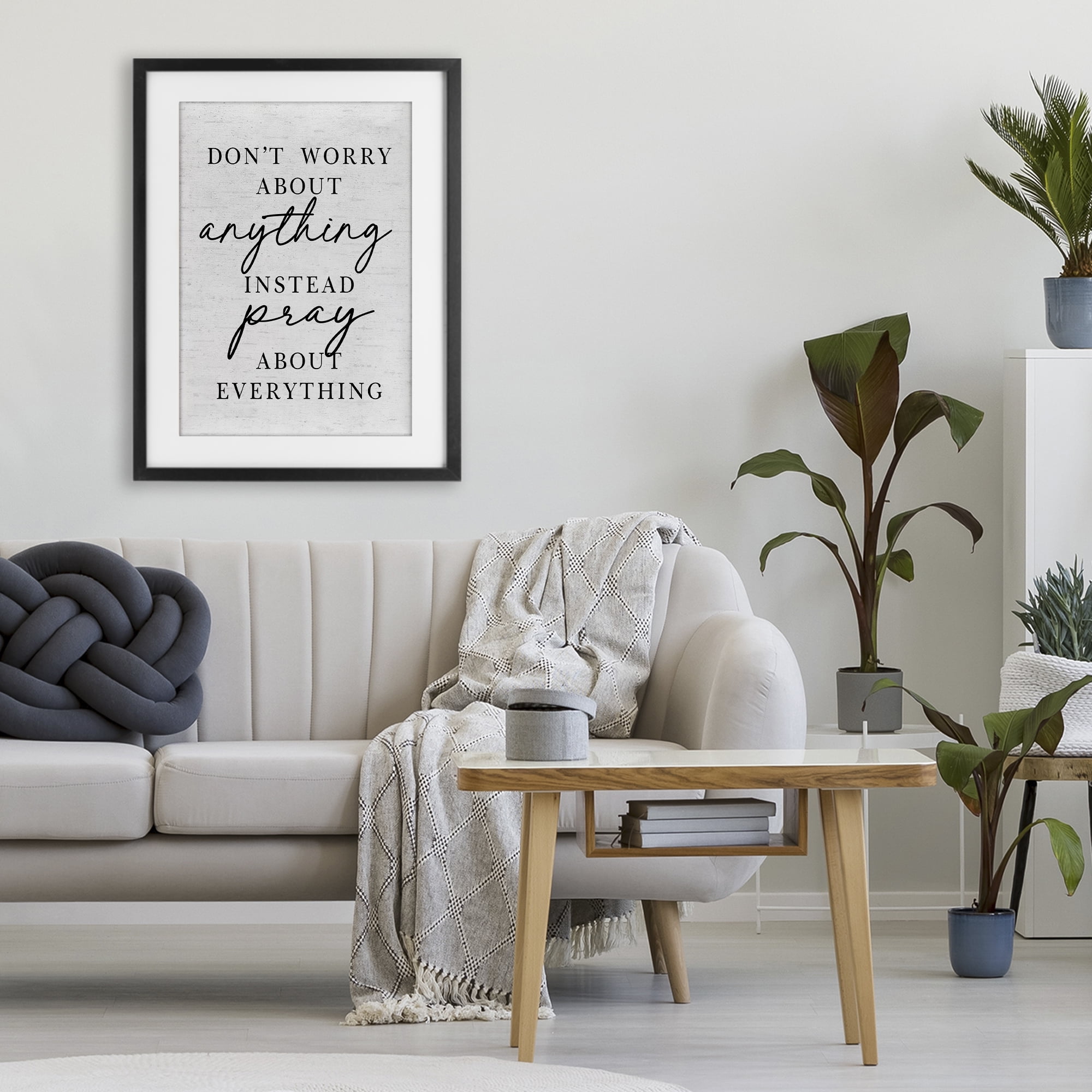 Pray Instead Of Worry Black Framed Print Under Glass, design by Lettered and Lined