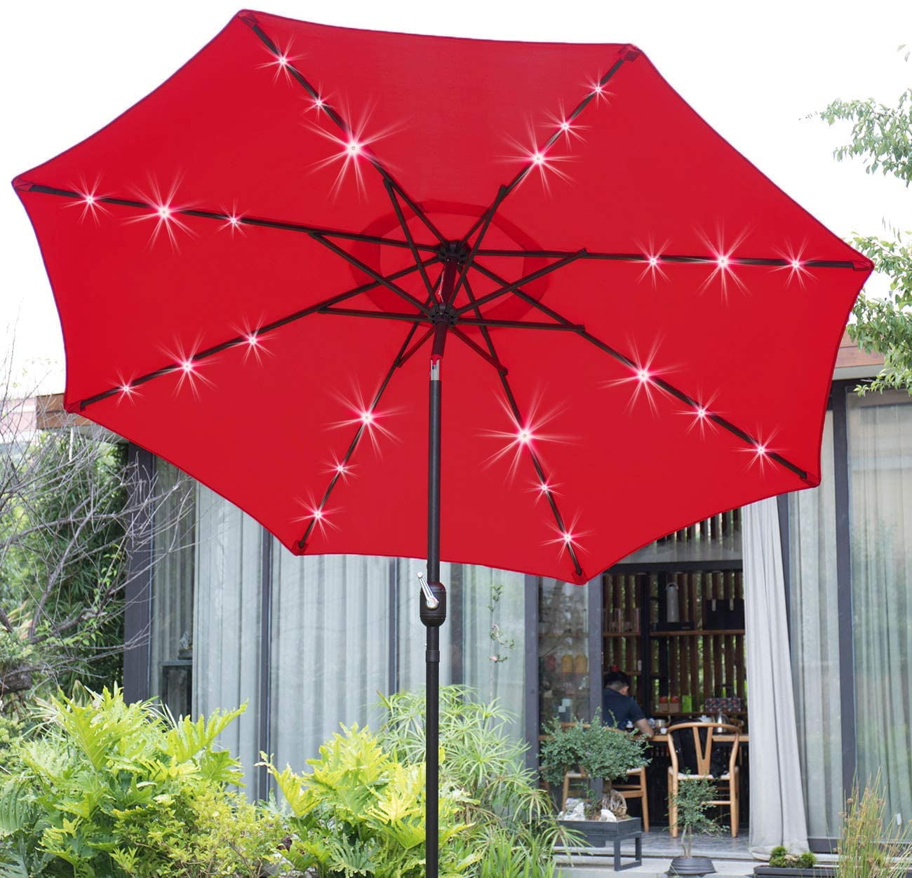 Sunnyglade 9' Solar 24 LED Lighted Patio Umbrella with 8 Ribs/ Tilt  Adjustment and Crank Lift System (Red) - Walmart.com