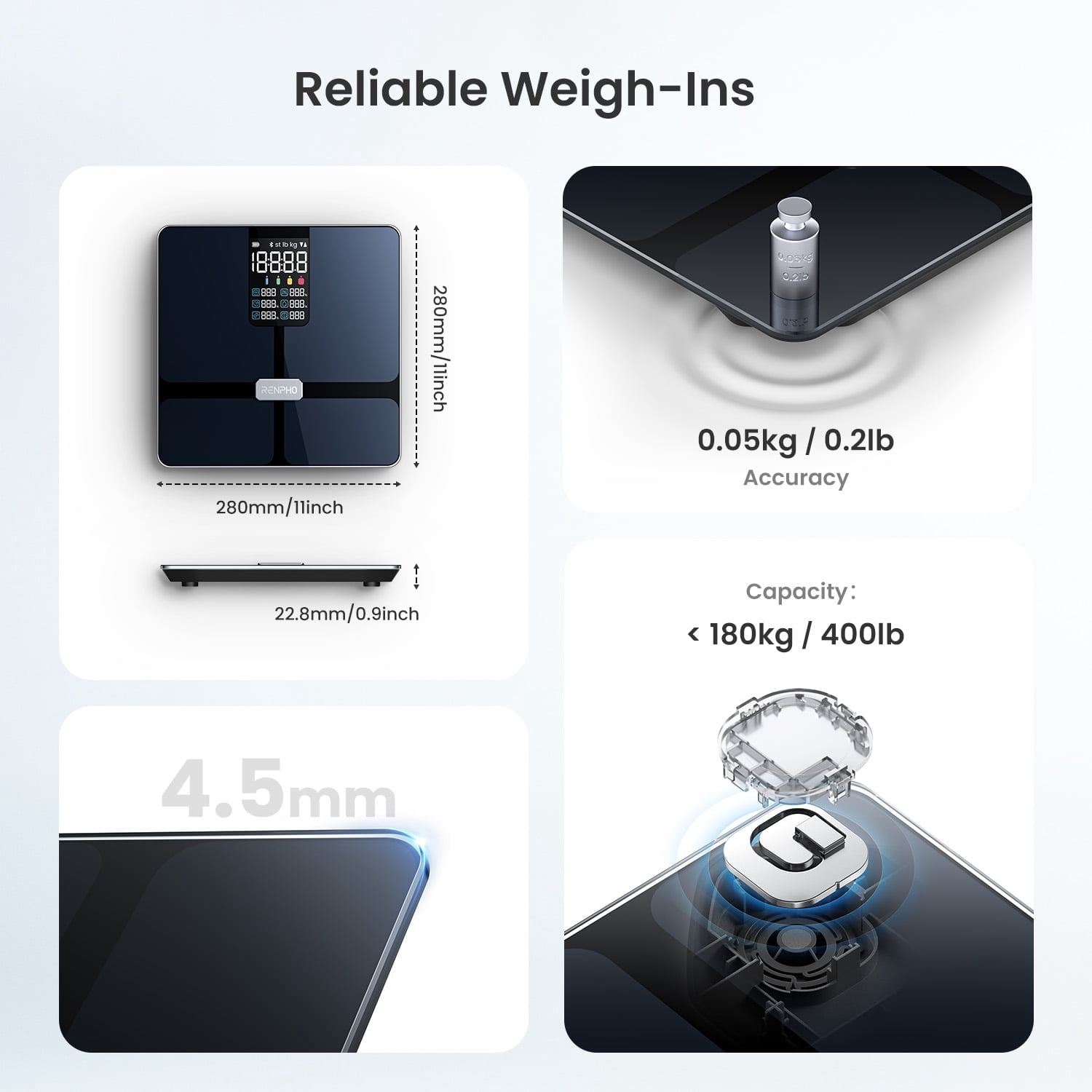 RENPHO Smart Body Fat Scale with BMI, Muscle Mass, Bluetooth Scale for Body Weight, 13 Metrics with Large VA Display, Support App Connection, FSA HSA Store Eligible