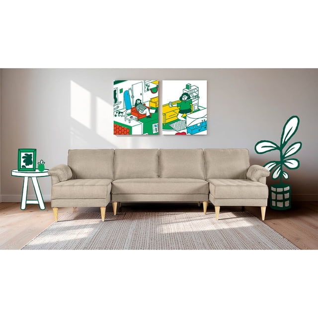 Sala Modular Doble Chaise Makora Salazar con Memory Foam Color Arena Lino Respaldo Reclinable de 3 Posiciones