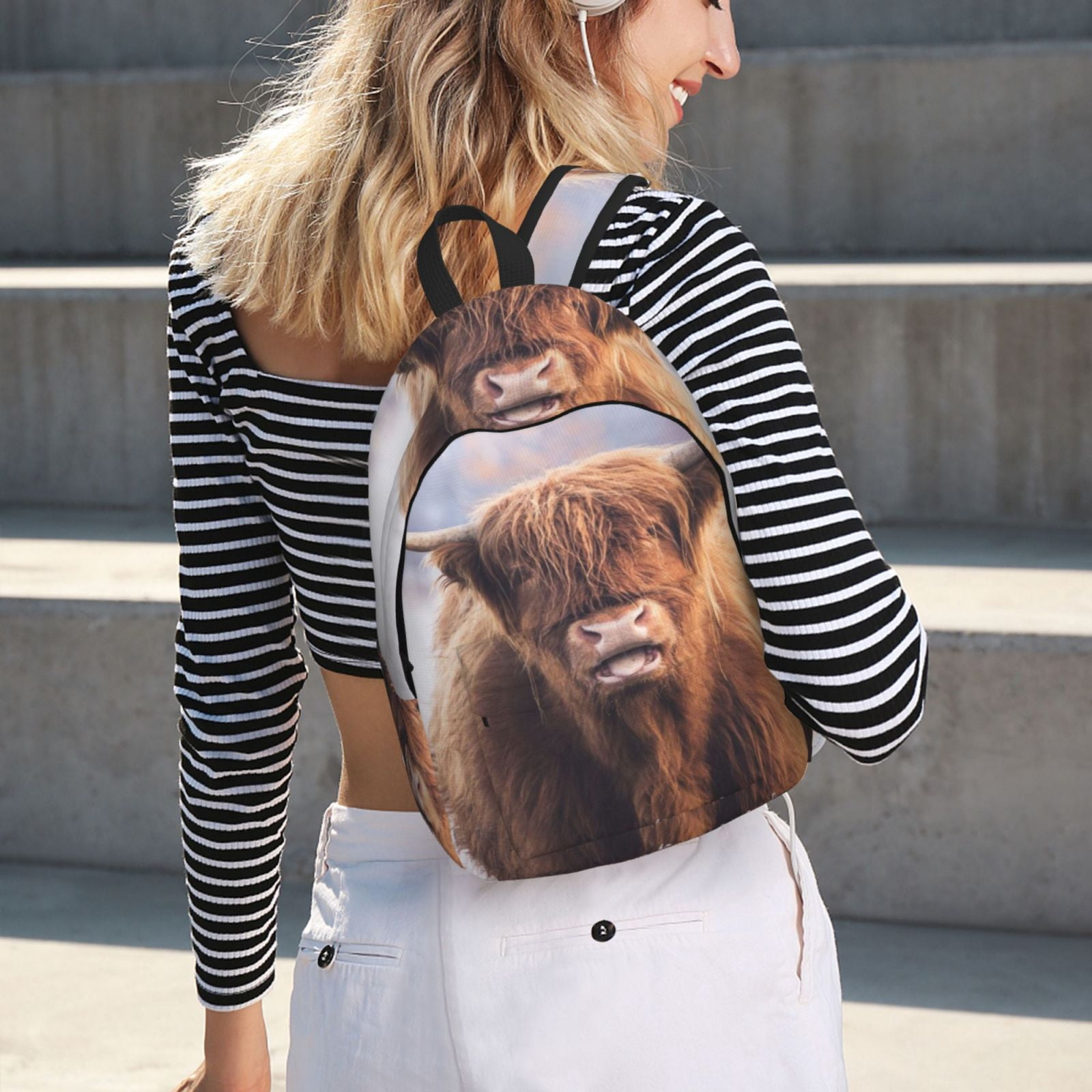Kuqiui Cow Print Canvas Travel Laptop Backpack for Men Women,Business Work Rucksack College School Computer Bag Fits 15.6 Inch Notebook