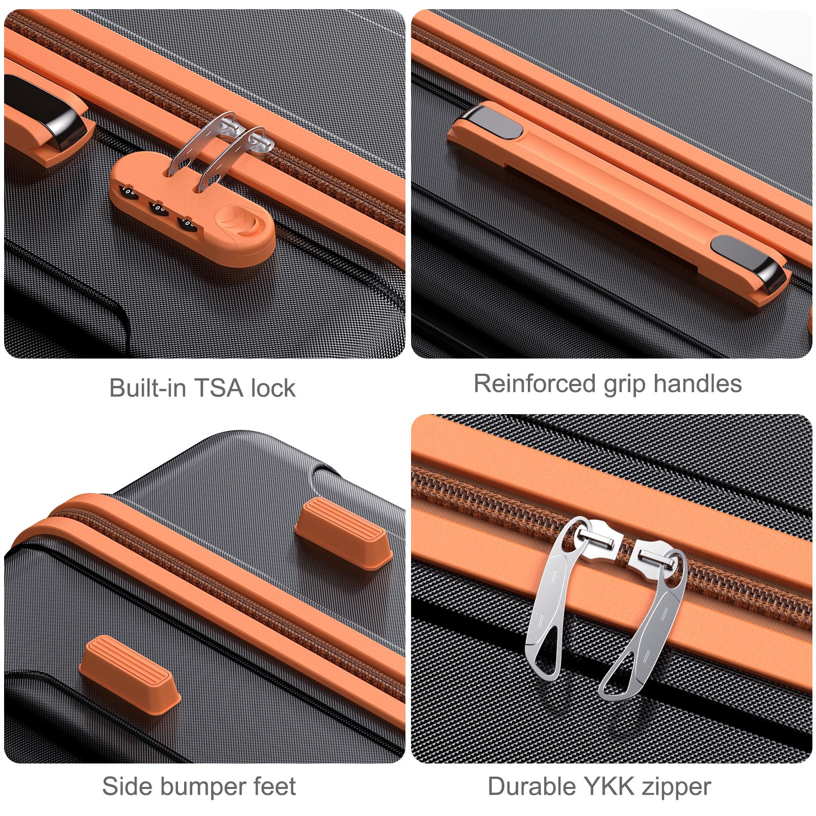 Nazhura Hard Shell Luggage Set, 3-Piece Hardside Suitcase Set, 20-inch, 22-inch, 28-inch Luggage, Carry on Luggage Set, Travel Luggage Set, Large Suitcase with Wheels, ABS Hardside (Black/Orange)