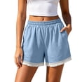 thumbnail image 2 of Lmueinov Womens Boho Shorts with Pockets 100% Cotton Elastic Waist Lace Tassel Trim Loose Fit 2026 Trendy Comfy Summer Beach Vacation Wear, 2 of 5