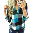 thumbnail image 1 of Oversized Women Long Sleeve V-Neck Plaid Pullover Jumper Top Shirt Ladies Plus Size Popover Color Block Shirt Blouse Checked Baggy T-Shirt Size S-5XL, 1 of 2