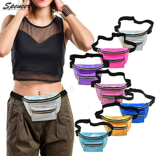 Spencer Holographic Rave Fanny Pack Casual Waist Bag Metallic Laser Waist Bum Bag for Rave