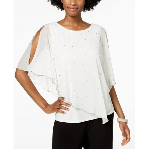 Msk Women's Embellished Asymmetrical Overlay Top White Size Large