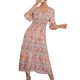 thumbnail image 2 of Txlixc Vestido bohemio casual para mujer, vestido midi de media manga con cuello en V para vacaciones Txlixc  Moda, 2 of 6