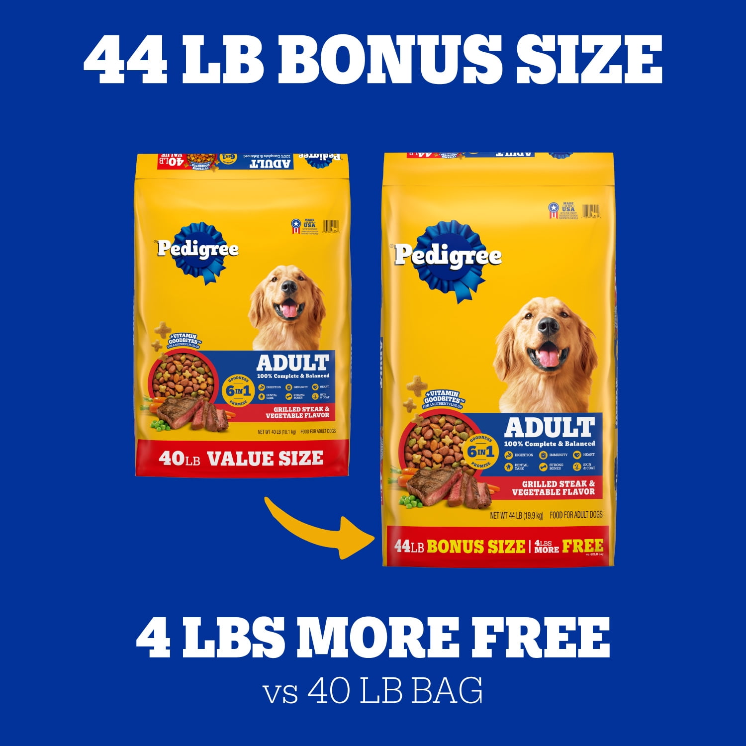 Pedigree High Protein Grilled Steak & Vegetable Flavor Adult Dry Dog Food, 40 lb Bag