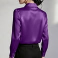 thumbnail image 5 of CaComMARK PI Women's Satin Blouse Long Sleeve Button Down Shirt Business Casual Dressy office Tops Date Night Going Out Outfits Purple, 5 of 6