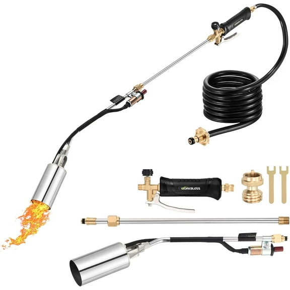 SUMMIT Propane Torch Weed Burner, Weed Torch with 10FT Hose, High Output 1,800,000 BTU Flame Thrower Kit with Flame Control and Adapter, Propane Torch for Weeds Burning, Snow Melting