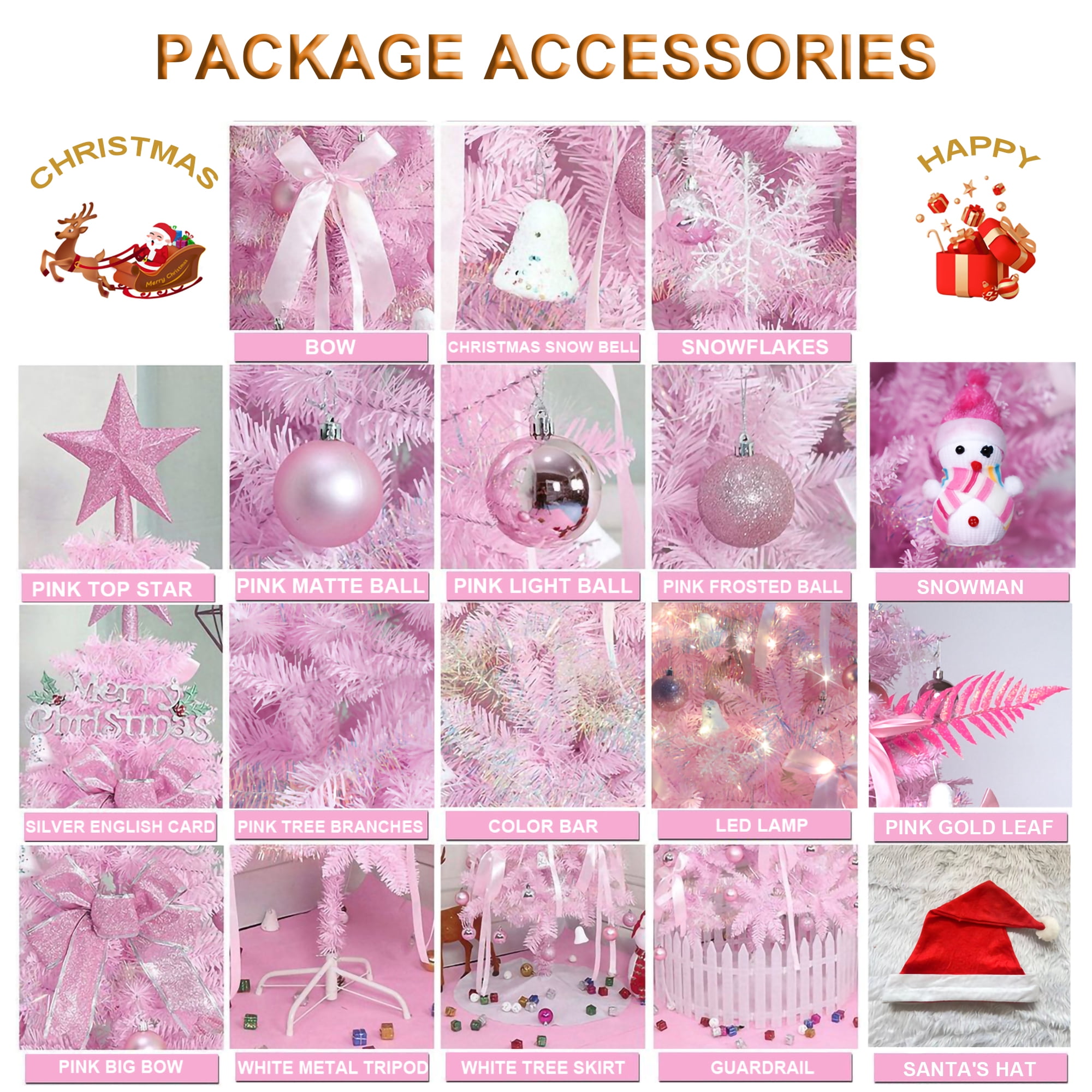 Pink Pencil Christmas Tree 6ft Slim PVC Flame Retardant Metal Base Small Space Holiday Decor