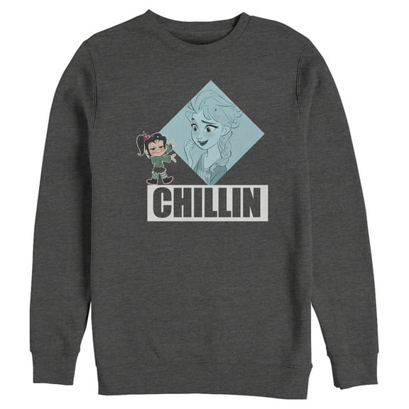 Men's Ralph Breaks the Internet Elsa Chillin Frame  Sweatshirt Charcoal Heather Large