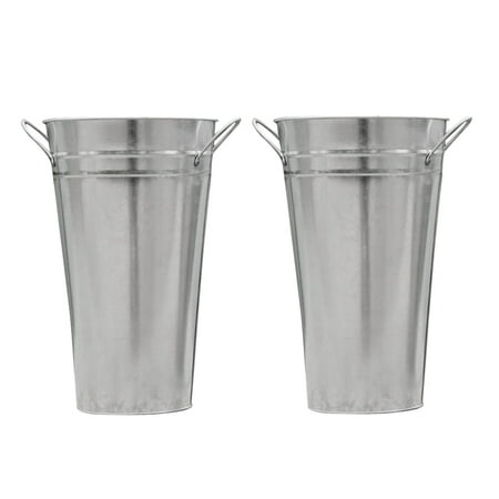 

2 Pcs Galvanized Vases French Buckets Metal Tin Flower Pot for DIY Craft and Floral Projects Party Favors Festivities Wedding