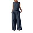 thumbnail image 7 of WCJM Blue Womens Large Plain Sleeveless Trousers Suit Cotton Linen Casual Long Sleeved Loose Cotton Suit, 7 of 7