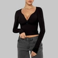 thumbnail image 4 of EchfiProm Black Tops for Women V-Neck Button down Long Sleeve Slim Winter Solid Ladies T-Shirt, 4 of 6