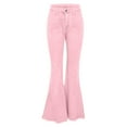 thumbnail image 6 of LLYwey Women's Sweatpants Women's Fashion Denim Button Zipper Solid High Waist Pockets Jean Wide Leg Pants Flare Trousers Capris Yoga Pants With Pockets Long Pant Style H1242 Pinks S, 6 of 6