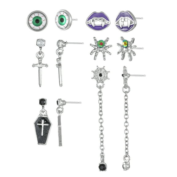 Way to Celebrate Halloween Motif Earrings, Silvertone, 6 Pairs