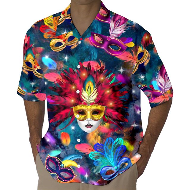PMUYBHF Chemise à Manches Courtes pour Hommes Mardi Imprimé 3D Bouton Col Rabattu Chemise à Manches Courtes 5844 L