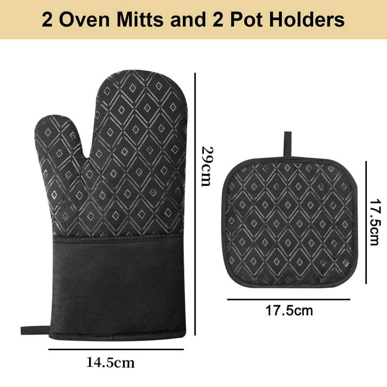 4pcs Cotton Oven Mitts and Pot Holders Set Durable Hot Pads Machine Washable BBQ Gloves Heat Resistant Pocket Pot Holder with Hanging Loop for Safe