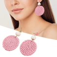 thumbnail image 4 of Pendientes de ratán hechos a mano Yuyangstore redondos de borla de Paja ligera Rosado, 4 of 8
