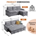 thumbnail image 2 of Soscana Sectional Sofa with Reversible Storage Chaise,Sleeper Sofa Couch Pull Out Bed 2 in 1,3 Seat L Shaped Sectionals with Side Pockets for Living Room Apartment Office Studio,Light Gray, 2 of 7