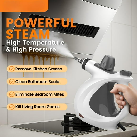 Phueutpros PowerSteam 1050W Handheld Steam Cleaner - 230°F High Temp & 320 Kpa Pressure, Steam for Home Use on Kitchen Grease, Tile & Floors
