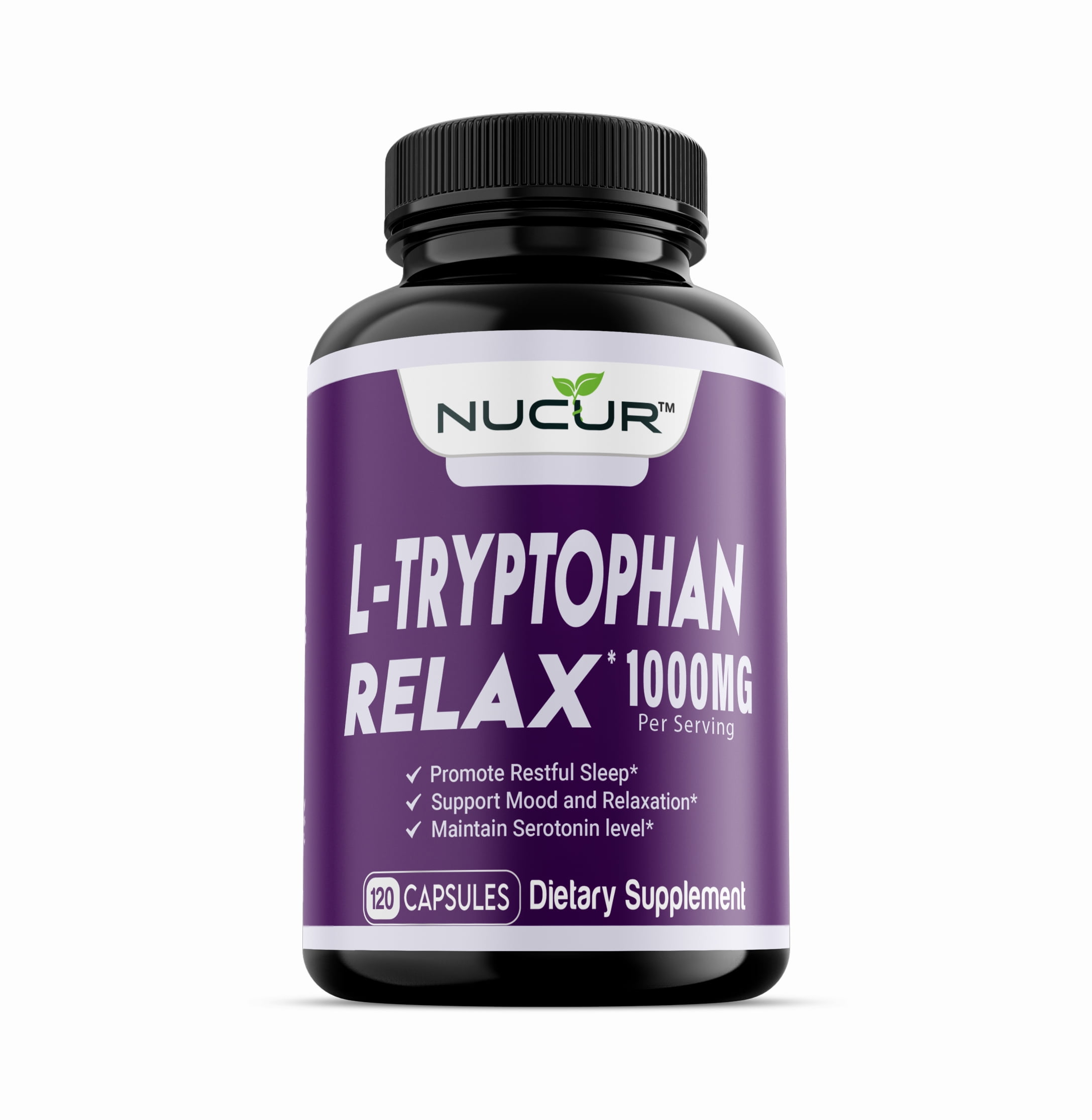NUCUR Relax Sleep Aid, L-Tryptophan, 1000MG Vegan Capsules, 120ct.-Mood Support, Sleep Support Alternative, Essential Amino Acid, USA Made, NON-GMO, LAB Tested