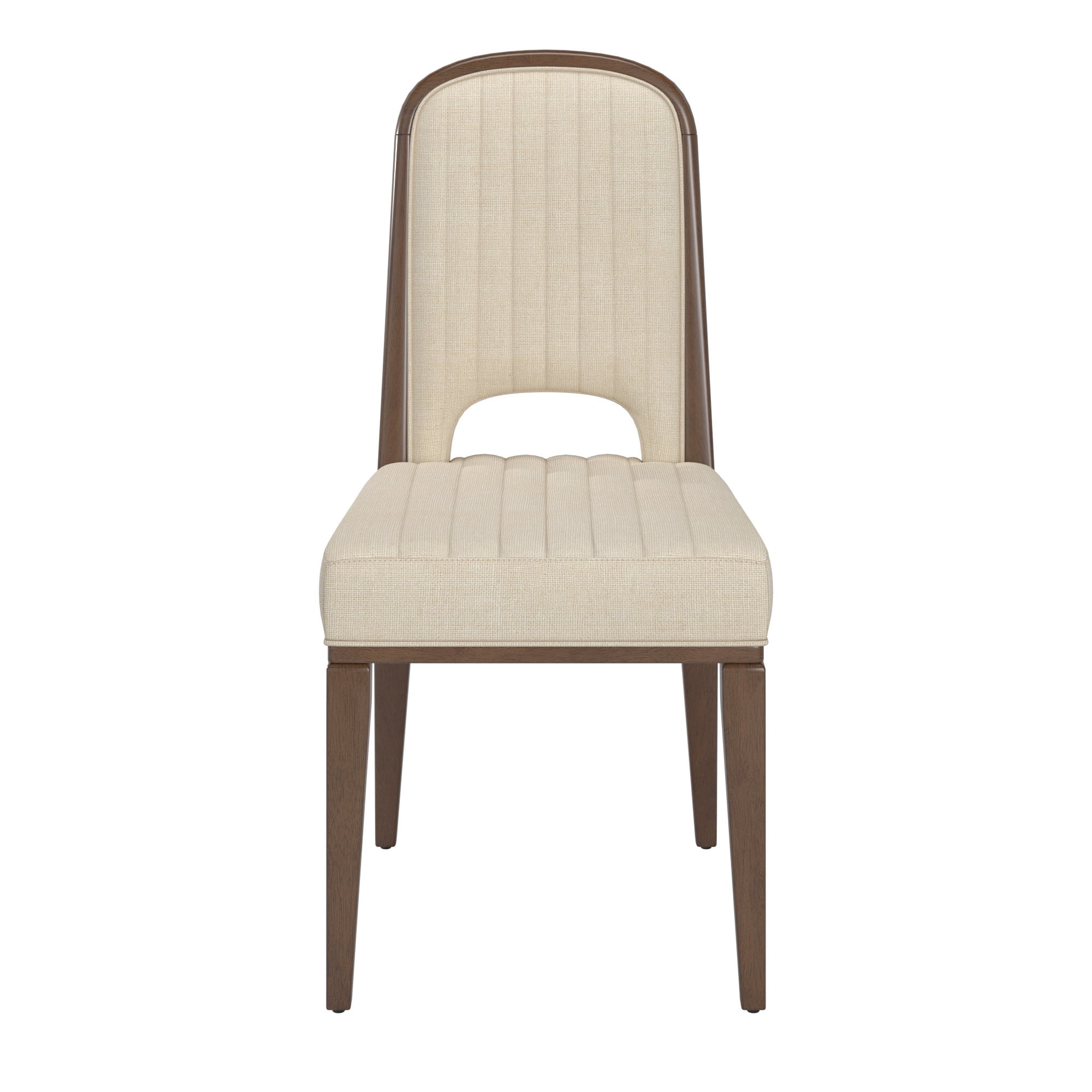 Weston Home Alta Wood Finish Cream Fabric Channel Stitching Dining Chair, Set of 2, Walnut