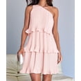 thumbnail image 6 of Women'S Summer Sleeveless Mini Dress Boho One Shoulder Ruffle Tiered Layered Flowy A Line Dresses Pink S, 6 of 10