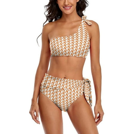 Mask of Multiple Sclerosis (MS) Awareness Ribbon One Shoulder Bowknot Swimsuit Two Piece Swimsuit Knot Crop Top Bikini High Waisted Bathing Suit