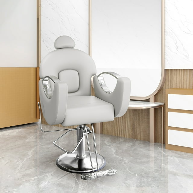 AKDSteel Chaise de Salon de Coiffure avec Levage Hydraulique, Appui-Tête et Repose-Pieds Réglables, Design Inclinable Pivotant à 360°, Confortable et Polyvalente pour la Coiffure Professionnelle