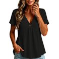 thumbnail image 2 of Linen Shirts for Women Short Sleeve Casual V Neck T Shirt Peplum Tops Summer Blouses Beach Vacation Outfits, 2 of 4