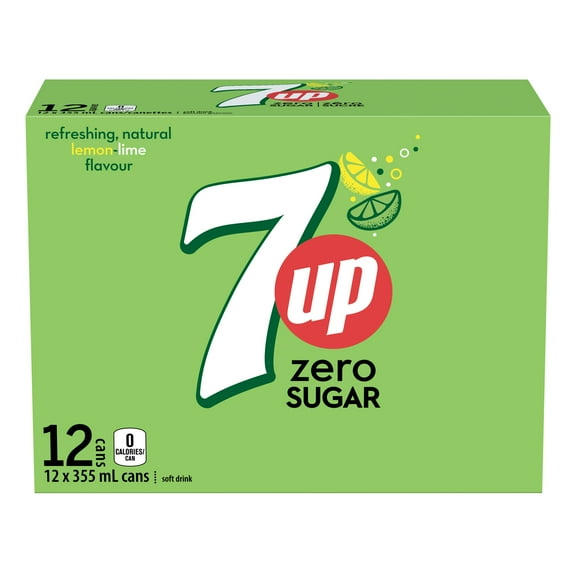 7UP Zero Lemon Lime Soft Drink 355 ml cans, pack of 12