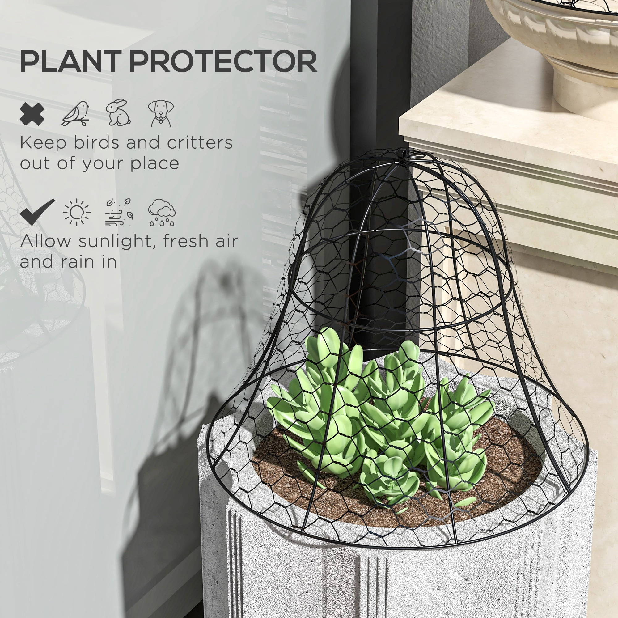 Outsunny 6 Pack Garden Chicken Wire Cloche, Animal Plant Protectors, Black