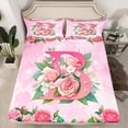 thumbnail image 2 of Homewish Girly Pink Monogrammed B Twin Sheet Sets for Women, Valentines Day Twin Fitted Sheet, Spring Garden Rose Flat Sheet, Breathable Home Decor, 3-Piece, 2 of 7