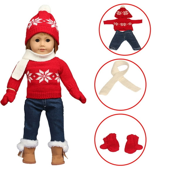 5PCS Christmas Doll Clothes Festive Doll Scarf Doll Winter Outfit for 18in Doll