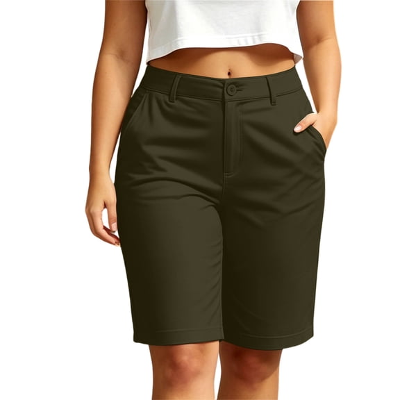 HAPIMO Women's Shorts With Pockets Daily Wear Work Wear Easy To Pair With Tops Shoes And Accessories Army Green L